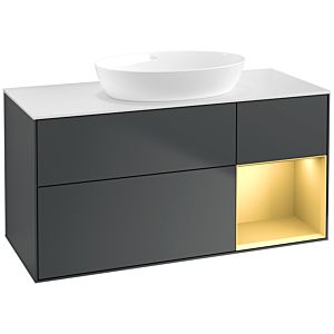 Villeroy und Boch Finion Waschtischunterschrank FA71HFHG 120cm, Abdeckplatte white matt, Regale Gold matt lacquer, Midnight Blue Matt Lacquer