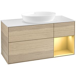Villeroy et Boch Finion Villeroy et Boch FA71HFPC 120cm, plaque de recouvrement blanc mat, étagères laqué or mat, Oak Veneer