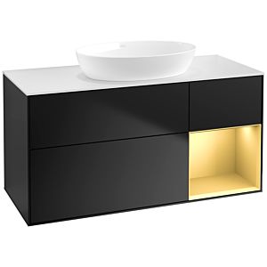 Villeroy et Boch Finion Villeroy et Boch FA71HFPD 120cm, plaque de recouvrement blanc mat, étagères laqué or mat, laqué noir mat