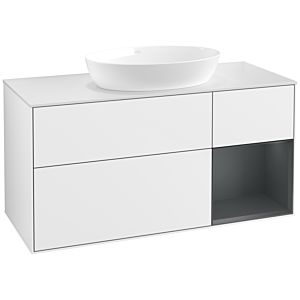 Villeroy und Boch Finion Waschtischunterschrank FA71HGGF 120cm, Abdeckplatte white matt, Regale Midnight matt lacquer, Glossy white lacquer
