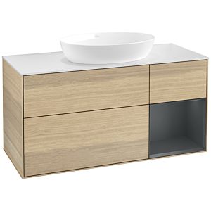 Villeroy et Boch Finion Villeroy et Boch FA71HGPC 120cm, plaque de recouvrement blanc mat, étagères laqué mat Midnight, Oak Veneer