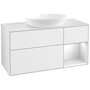 Villeroy et Boch Finion Villeroy et Boch FA71MTGF 120cm, plaque de recouvrement blanc mat, étagères laqué blanc mat, laqué blanc brillant