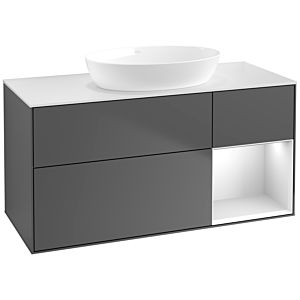 Villeroy et Boch Finion Villeroy et Boch FA71MTGK 120cm, plaque de recouvrement blanc mat, étagères laqué blanc mat, anthracite mat