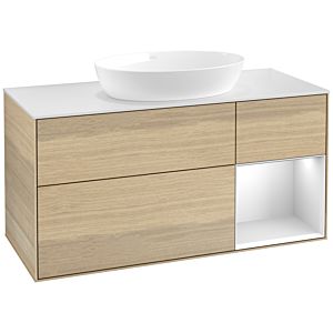 Villeroy et Boch Finion Villeroy et Boch FA71MTPC 120cm, plaque de recouvrement blanc mat, étagères laqué blanc mat, Oak Veneer