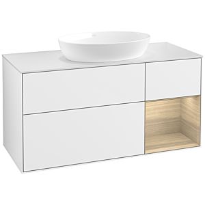 Villeroy et Boch Finion Villeroy et Boch FA71PCGF 120cm, plaque de recouvrement blanc mat, étagères Oak Veneer , laqué blanc brillant