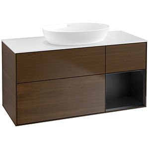 Villeroy et Boch Finion Villeroy et Boch FA71PDGN 120cm, plaque de recouvrement blanc mat, étagères laqué noir mat, placage noyer