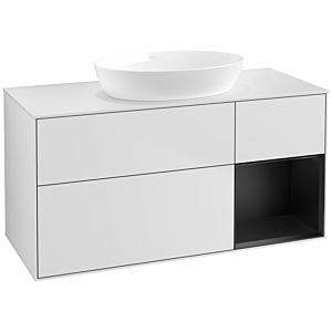 Villeroy und Boch Finion Waschtischunterschrank FA71PDMT 120cm, Abdeckplatte white matt, Regale Black matt lacquer, White matt lacquer