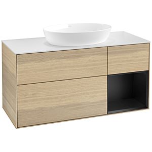 Villeroy et Boch Finion Villeroy et Boch FA71PDPC 120cm, plaque de recouvrement blanc mat, étagères laqué noir mat, Oak Veneer