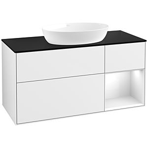 Villeroy et Boch Finion Villeroy et Boch FA72GFGF 120cm, plaque de recouvrement noir mat, étagères Laque blanche brillante, Laque blanche brillante