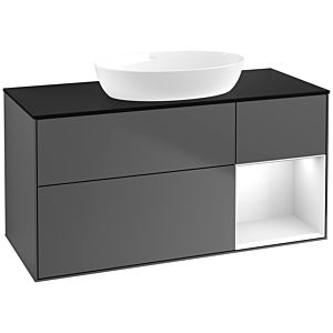 Villeroy und Boch Finion Waschtischunterschrank FA72GFGK 120cm, Abdeckplatte black matt, Regale Glossy white lacquer, Anthracite matt