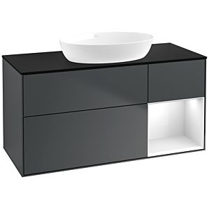 Villeroy et Boch Finion Villeroy et Boch FA72GFHG 120cm, plaque de recouvrement noir mat, étagères laqué blanc brillant, Midnight Blue Matt Lacquer