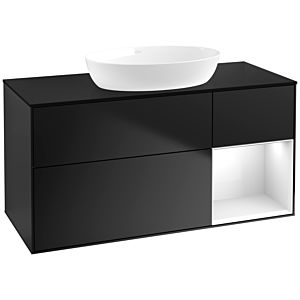 Villeroy und Boch Finion Waschtischunterschrank FA72GFPD 120cm, Abdeckplatte black matt, Regale Glossy white lacquer, Black matt lacquer