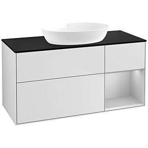 Villeroy und Boch Finion Waschtischunterschrank FA72GJMT 120cm, Abdeckplatte black matt, Regale Light grey matt lacquer, White matt lacquer