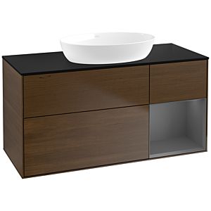 Villeroy et Boch Finion Villeroy et Boch FA72GKGN 120cm, plaque de recouvrement noir mat, étagères laqué mat anthracite, placage noyer