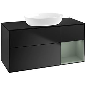 Villeroy und Boch Finion Waschtischunterschrank FA72GMPD 120cm, Abdeckplatte black matt, Regale Olive matt lacquer, Black matt lacquer