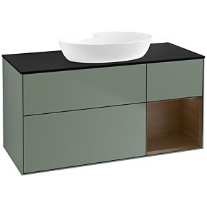 Villeroy et Boch Finion Villeroy et Boch FA72GNGM 120cm, plaque de recouvrement noir mat, étagères Walnut Veneer , Olive Matt Lacquer