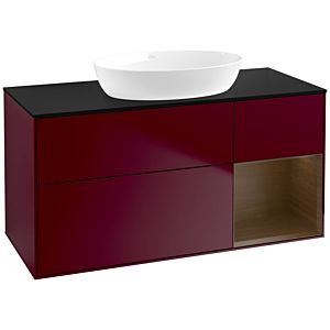 Villeroy und Boch Finion Waschtischunterschrank FA72GNHB 120cm, Abdeckplatte black matt, Regale Walnut Veneer, Peony Matt