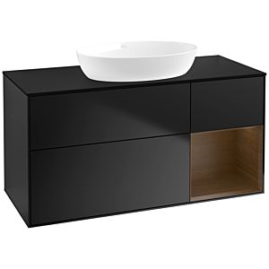 Villeroy und Boch Finion Waschtischunterschrank FA72GNPD 120cm, Abdeckplatte black matt, Regale Walnut Veneer, Black matt lacquer
