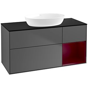 Villeroy et Boch Finion Villeroy et Boch FA72HBGK 120cm, plaque de recouvrement noir mat, étagères Peony laqué mat, anthracite mat