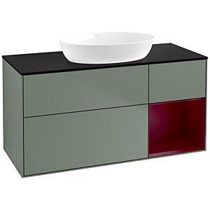 Villeroy et Boch Finion Villeroy et Boch FA72HBGM 120cm, plaque de recouvrement noir mat, étagères Peony laqué mat, Olive Matt Lacquer