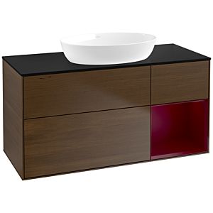 Villeroy et Boch Finion Villeroy et Boch FA72HBGN 120cm, plaque de recouvrement noir mat, étagères Peony laqué mat, placage Peony