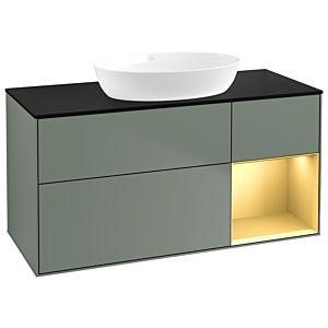 Villeroy et Boch Finion Villeroy et Boch FA72HFGM 120cm, plaque de recouvrement noir mat, étagères laqué mat or, Olive Matt Lacquer