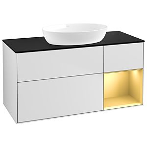 Villeroy und Boch Finion Waschtischunterschrank FA72HFMT 120cm, Abdeckplatte black matt, Regale Gold matt lacquer, White matt lacquer
