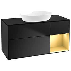 Villeroy und Boch Finion Waschtischunterschrank FA72HFPD 120cm, Abdeckplatte black matt, Regale Gold matt lacquer, Black matt lacquer