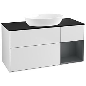 Villeroy und Boch Finion Waschtischunterschrank FA72HGMT 120cm, Abdeckplatte black matt, Regale Midnight matt lacquer, White matt lacquer