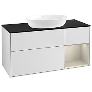 Villeroy und Boch Finion Waschtischunterschrank FA72HHMT 120cm, Abdeckplatte black matt, Regale sand matt lacquer, White matt lacquer