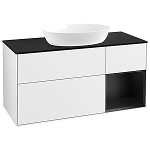 Villeroy et Boch Finion Villeroy et Boch FA72PDGF 120cm, plaque de recouvrement noire mate, étagères en laque noire mate, laque blanche brillante