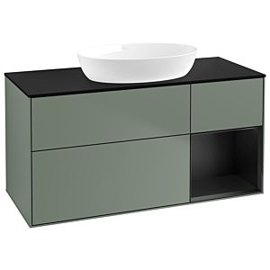 Villeroy et Boch Finion Villeroy et Boch FA72PDGM 120cm, plaque de recouvrement noir mat, étagères laqué noir mat, Olive Matt Lacquer