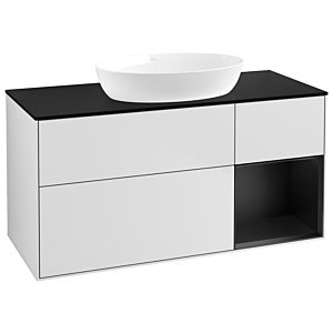Villeroy und Boch Finion Waschtischunterschrank FA72PDMT 120cm, Abdeckplatte black matt, Regale Black matt lacquer, White matt lacquer