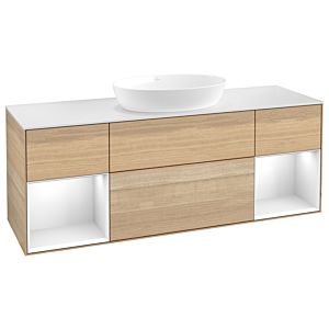 Villeroy und Boch Finion Waschtischunterschrank FD01GFPC 120cm, Abdeckplatte white matt, Regale Glossy white lacquer, Oak Veneer