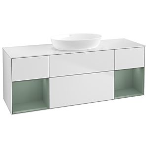 Villeroy und Boch Finion Waschtischunterschrank FD01GMMT 120cm, Abdeckplatte white matt, Regale Olive matt lacquer, White matt lacquer
