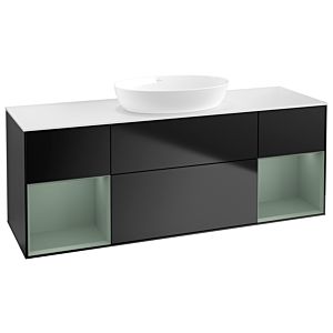 Villeroy und Boch Finion Waschtischunterschrank FD01GMPD 120cm, Abdeckplatte white matt, Regale Olive matt lacquer, Black matt lacquer