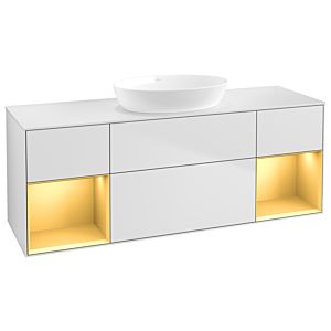 Villeroy und Boch Finion Waschtischunterschrank FD01HFMT 120cm, Abdeckplatte white matt, Regale Gold matt lacquer, White matt lacquer