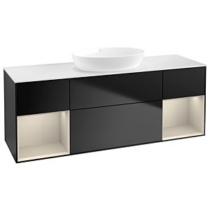 Villeroy und Boch Finion Waschtischunterschrank FD01HHPD 120cm, Abdeckplatte white matt, Regale sand matt lacquer, Black matt lacquer