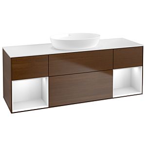 Villeroy und Boch Finion Waschtischunterschrank FD01MTGN 120cm, Abdeckplatte white matt, Regale White matt lacquer, Walnut veneer