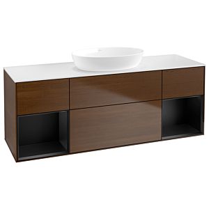 Villeroy und Boch Finion Waschtischunterschrank FD01PDGN 120cm, Abdeckplatte white matt, Regale Black matt lacquer, Walnut veneer