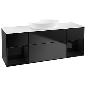 Villeroy und Boch Finion Waschtischunterschrank FD01PHPD 120cm, Abdeckplatte white matt, Regale Glossy black lacquer, Black matt lacquer
