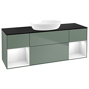 Villeroy et Boch Finion Villeroy et Boch FD02GFGM 120cm, plaque de recouvrement noir mat, étagères Laque blanche brillante, Olive Matt Lacquer
