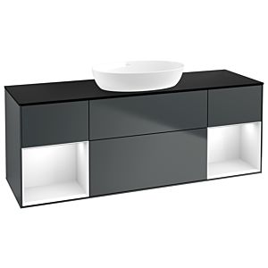 Villeroy et Boch Finion Villeroy et Boch FD02GFHG 120cm, plaque de recouvrement noir mat, étagères Laque blanche brillante, Midnight Blue Matt Lacquer