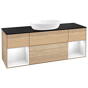 Villeroy et Boch Finion Villeroy et Boch FD02GFPC 120cm, plaque de recouvrement noir mat, étagères Laque blanche brillante, Oak Veneer