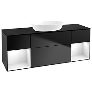 Villeroy und Boch Finion Waschtischunterschrank FD02GFPD 120cm, Abdeckplatte black matt, Regale Glossy white lacquer, Black matt lacquer
