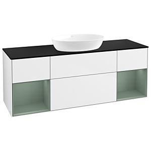 Villeroy und Boch Finion Waschtischunterschrank FD02GMGF 120cm, Abdeckplatte black matt, Regale Olive matt lacquer, Glossy white lacquer