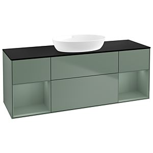 Villeroy et Boch Finion Villeroy et Boch FD02GMGM 120cm, plaque de finition noir mat, étagères laqué olive mat, Olive Matt Lacquer