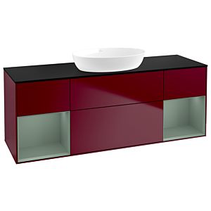 Villeroy et Boch Finion Villeroy et Boch FD02GMHB 120cm, plaque de recouvrement noir mat, étagères laqué olive mat, Peony Matt