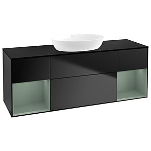 Villeroy und Boch Finion Waschtischunterschrank FD02GMPD 120cm, Abdeckplatte black matt, Regale Olive matt lacquer, Black matt lacquer
