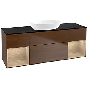 Villeroy und Boch Finion Waschtischunterschrank FD02PCGN 120cm, Abdeckplatte black matt, Regale Oak Veneer, Walnut veneer